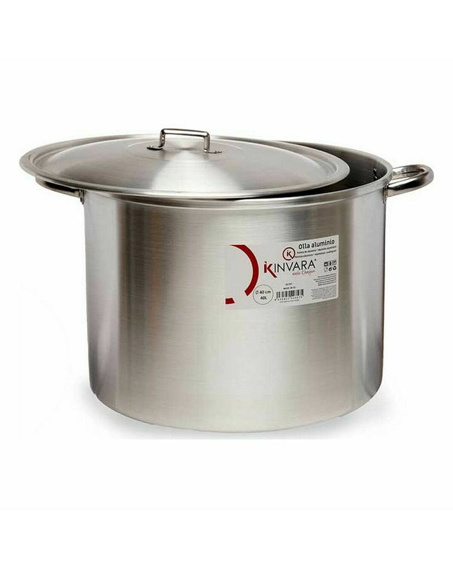 Set of two Kinvara silver aluminum casserole pans with lids, measuring 53x34x43 cm, suitable for home cooking and kitchen use.