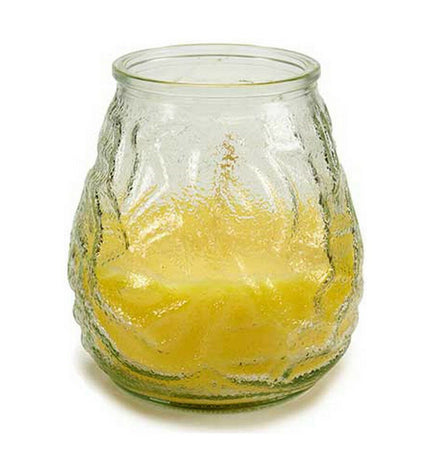 Set of six Ibergarden yellow citronella candles in transparent glass jars, outdoor garden decor, 9x10x9 cm and 9x9.5x9 cm size