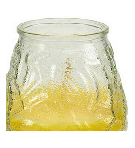 Set of six Ibergarden citronella outdoor decorative candles in yellow transparent glass, 9x10x9 cm, for garden use.
