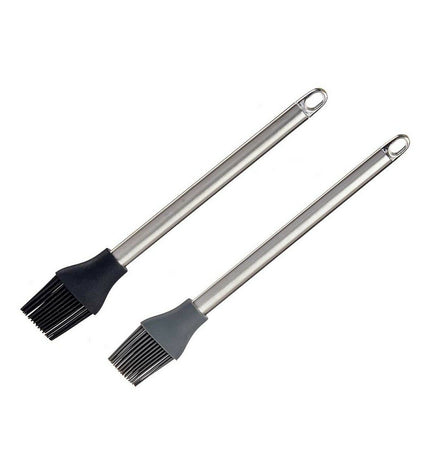 Set of 12 Kinvara silicone and stainless steel kitchen brushes, 28x4.5x2 cm, ideal for cooking and baking tasks.