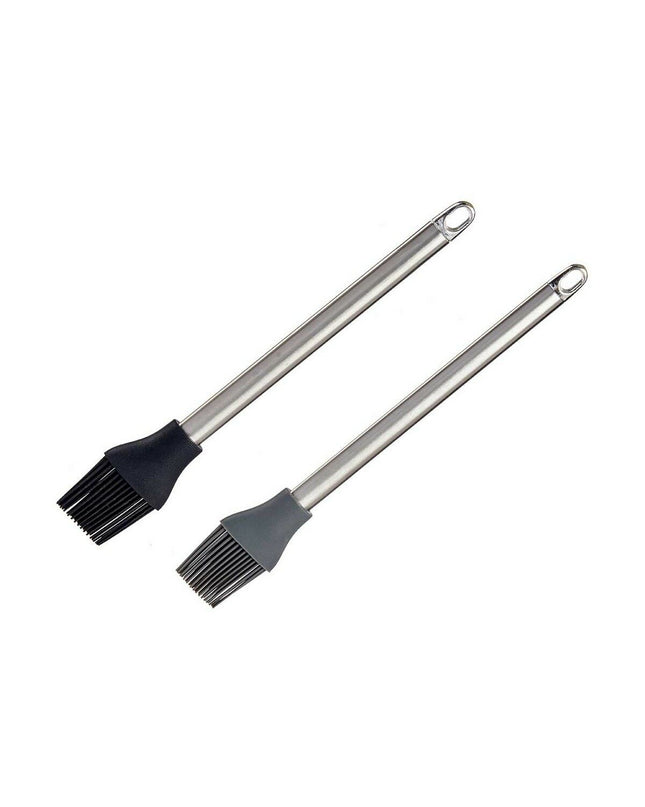Set of 12 Kinvara silicone and stainless steel kitchen brushes, 28x4.5x2 cm, ideal for cooking and baking tasks.