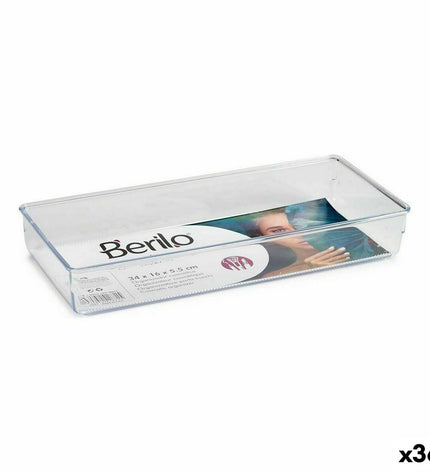 Berilo multi-function organiser in transparent plastic for home and bathroom, measuring 15.5 x 5.5 x 34.5 cm, set of 36.