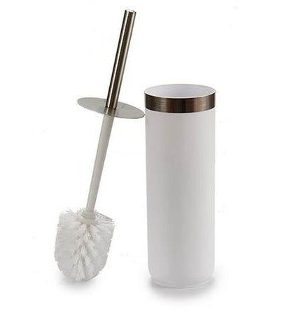 Berilo white and silver plastic toilet brushes set with six pieces, 9.5 x 38.5 x 9.5 cm, designed for bathroom cleaning.