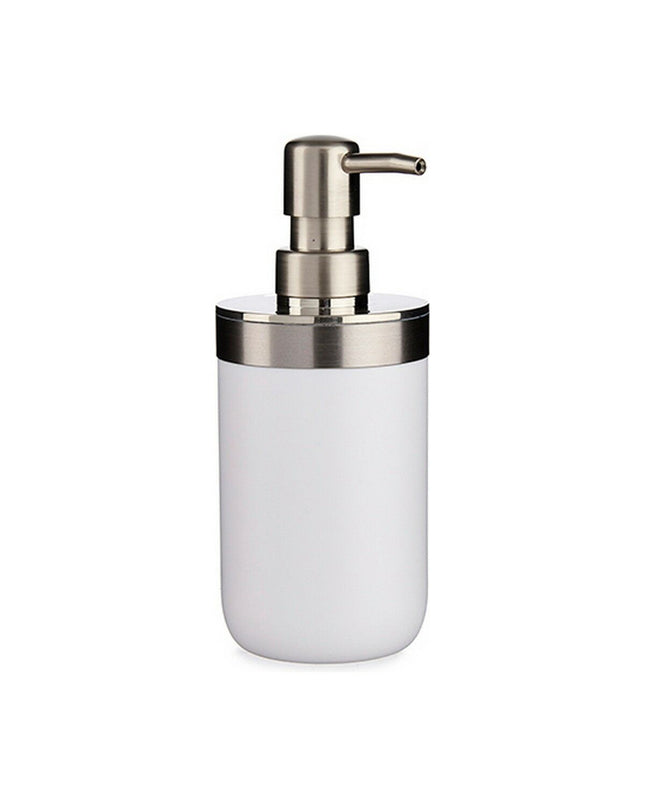 Set of six Berilo white and silver plastic soap dispensers, 350 ml, suitable for bathroom and kitchen use.