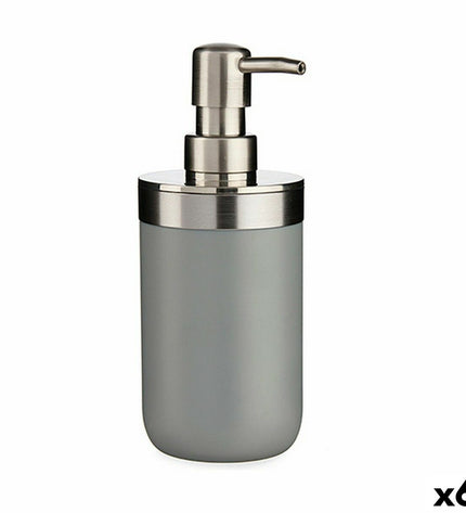 Set of six Berilo gray plastic soap dispensers for bathroom and kitchen, 350 ml capacity, compact 8x17x9 cm.