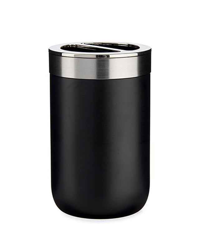 Berilo zwarte tandenborstelhouder set in zilverkleurig plastic, 7.7 x 11.5 cm, for bathroom organization, six pieces included.