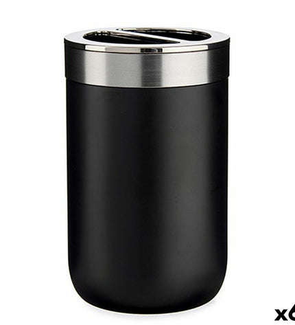 Berilo zwart zilverkleurige plastic tandenborstelhouder voor badkamer, set van 6, 7.7 x 11.5 cm, huis en koken badaccessoire
