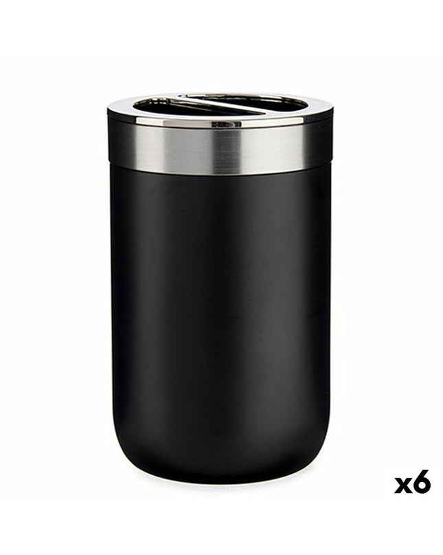 Berilo zwart zilverkleurige plastic tandenborstelhouder voor badkamer, set van 6, 7.7 x 11.5 cm, huis en koken badaccessoire