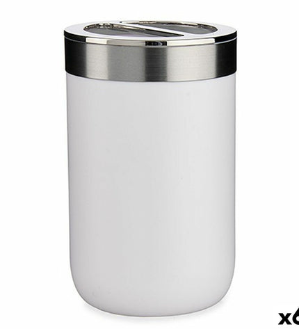 Berilo white plastic toothbrush holder set with six pieces, bathroom organizer, compact 7.7 x 11.5 cm, ideal for home use