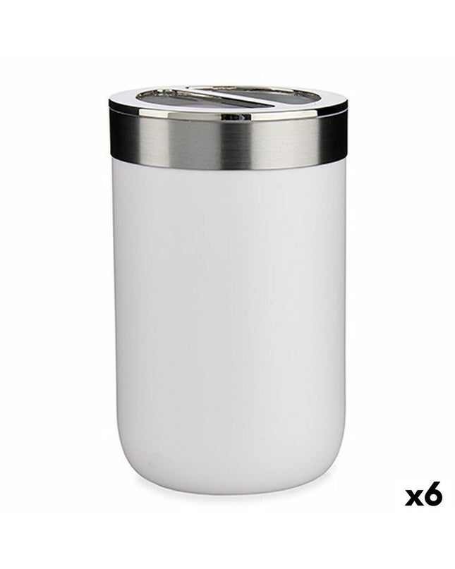 Berilo white plastic toothbrush holder set with six pieces, bathroom organizer, compact 7.7 x 11.5 cm, ideal for home use
