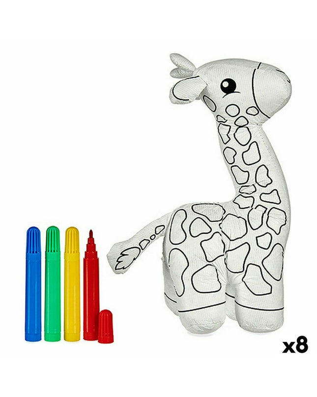 Set of eight Pincello soft giraffe plush toys for coloring, made of polyester and polyethylene, suitable for children’s play and creativity.