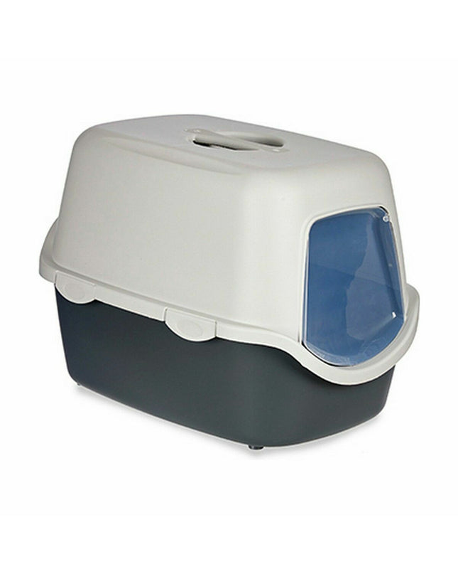 Set of 20 Stefanplast cat litter boxes in light gray plastic, various sizes with high sides for feline hygiene.