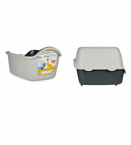 Set of 20 Stefanplast anthracite light gray plastic cat litter boxes in various sizes, ideal for pet cats.