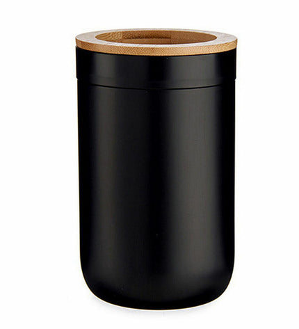 Set of 6 Berilo bamboo toothbrush holders in brown and black, made of polypropylene, measuring 7.7 x 11.5 x 7.7 cm, suitable for bathroom.