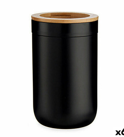 Set of six Berilo bamboo and polypropylene toothbrush holders in brown and black, for bathroom organization, 7.7 x 11.5 x 7.7 cm.