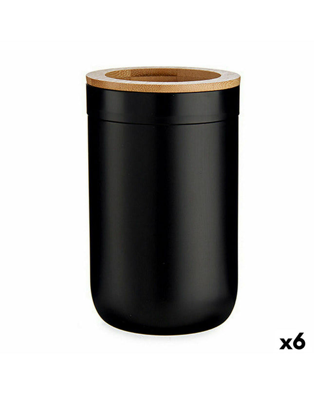 Set of six Berilo bamboo and polypropylene toothbrush holders in brown and black, for bathroom organization, 7.7 x 11.5 x 7.7 cm.