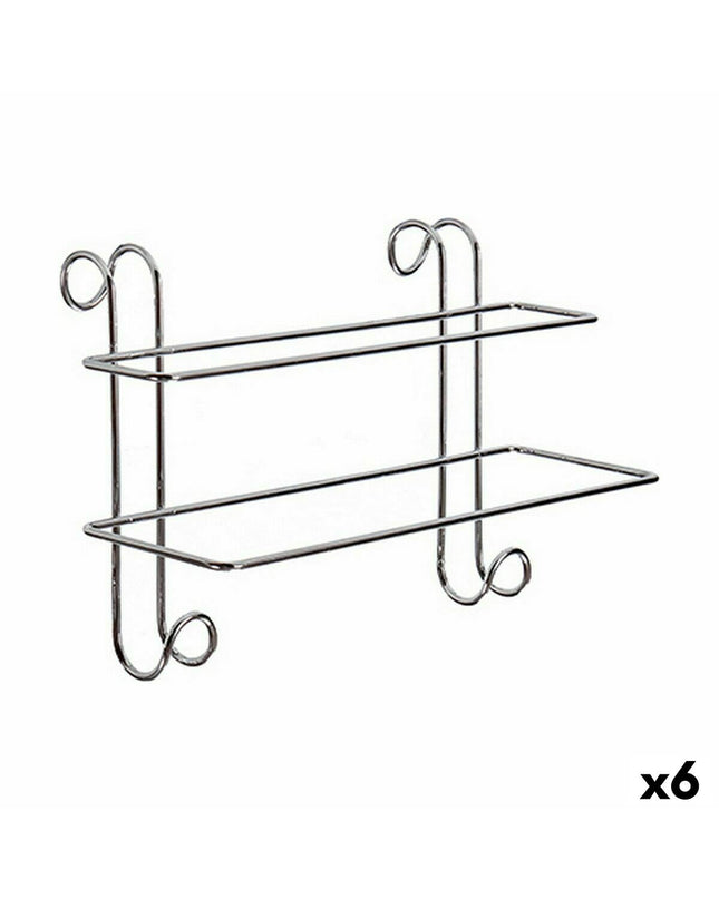 Set of six silver metal towel racks with rods, measuring 14x20x39 cm, for bathroom and kitchen use.