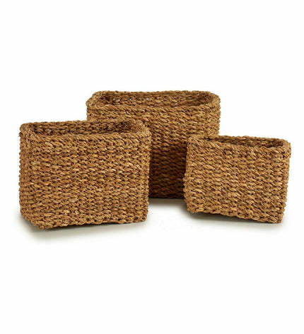 Set of four brown gift decor storage containers with Zeealgen labels in 4L, 8L, and 12L sizes for home organization.