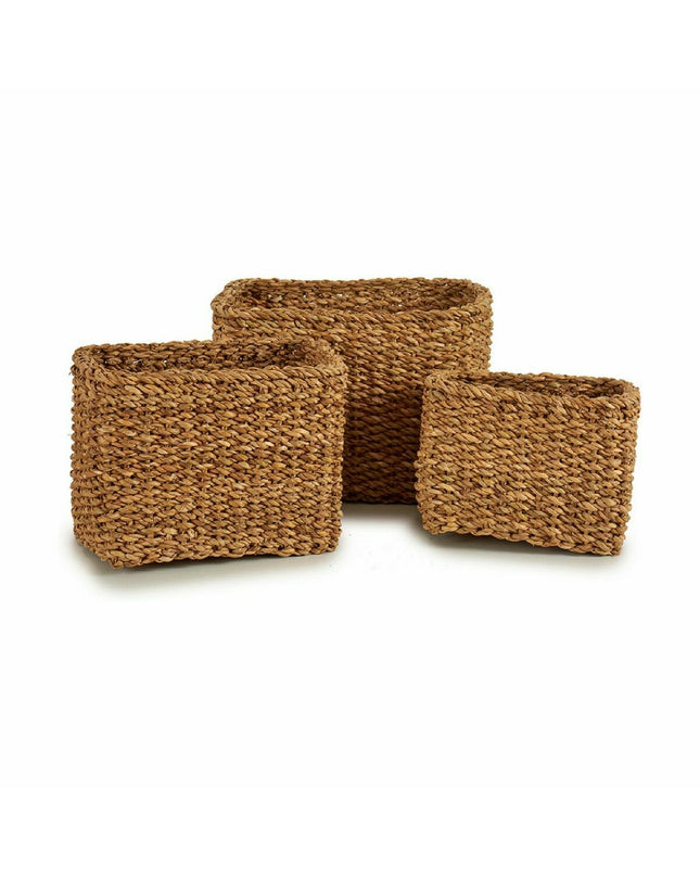 Set of four brown gift decor storage containers with Zeealgen labels in 4L, 8L, and 12L sizes for home organization.