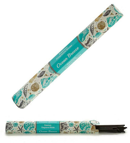 A set of six Acorde Oceaan scented incense sticks for home and cooking, displayed in a decorative container.