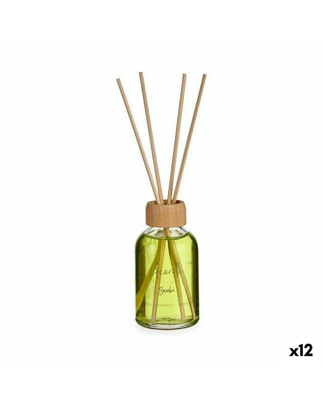 Set of 12 Acorde Bamboe parfum sticks in 50 ml bottles, used for home decor and fragrance.