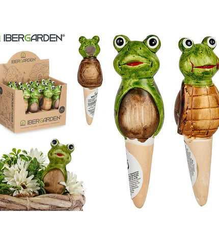 Set of 12 Ibergarden decorative ceramic garden figures in brown and green, outdoor garden decor, 4.5 x 16.5 x 4.5 cm each.