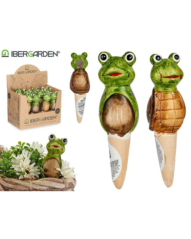 Set of 12 Ibergarden decorative ceramic garden figures in brown and green, outdoor garden decor, 4.5 x 16.5 x 4.5 cm each.