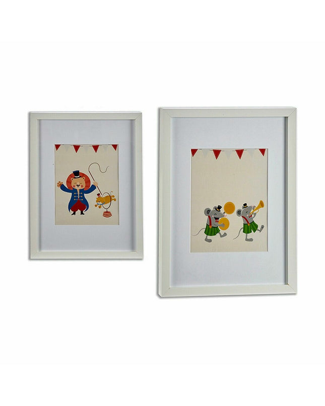 Set of six Gift Decor circus-themed wall art paintings in multicolour, wood with dimensions 33x3x43 cm and 32x42x3 cm.