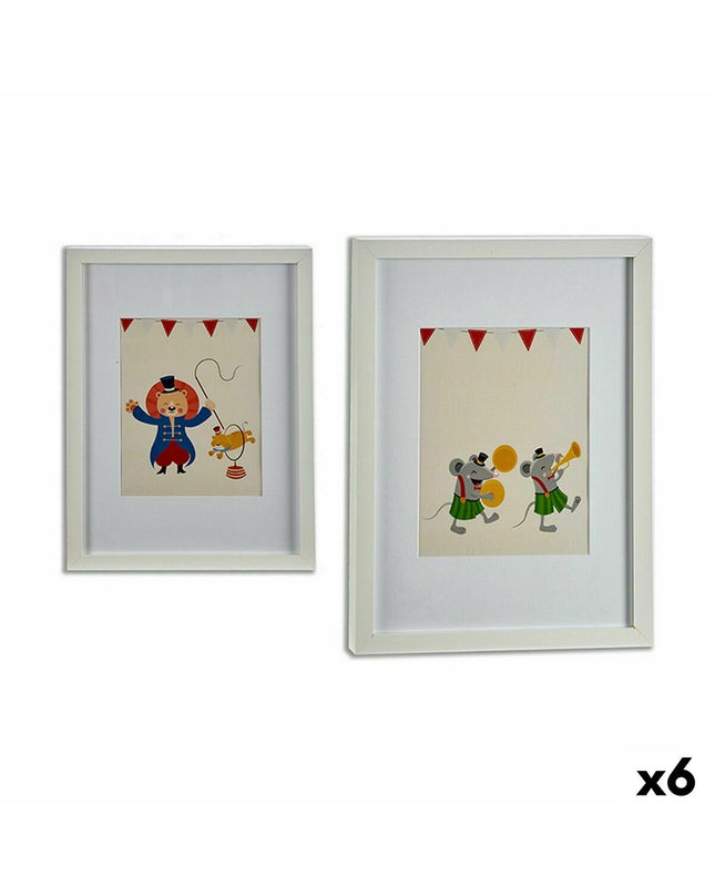 Set of six multicolored circus-themed wooden wall art pieces by Gift Decor, measuring 33x3x43 cm and 32x42x3 cm.