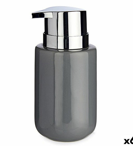 Set of six Berilo gray metal and ceramic soap dispensers with 350 ml capacity, suitable for bathroom and kitchen use.