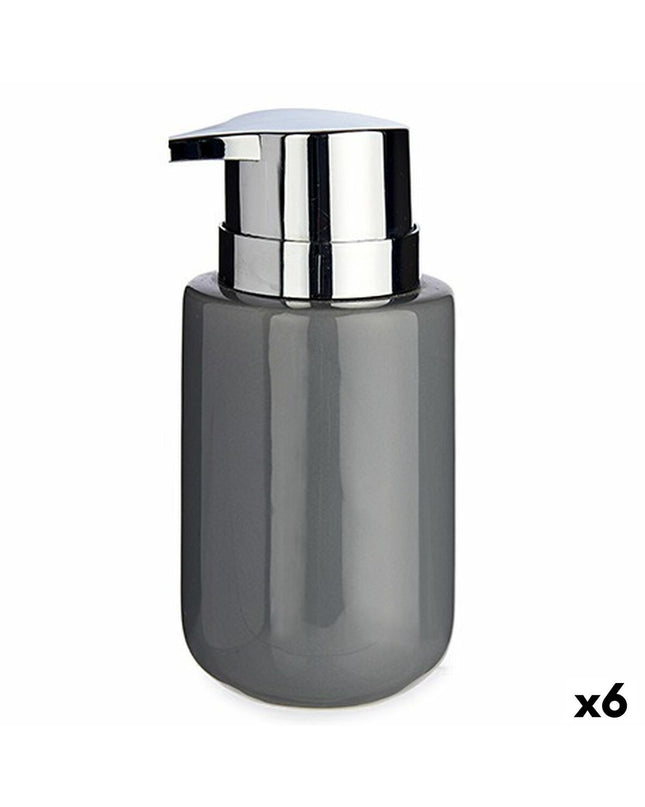Set of six Berilo gray metal and ceramic soap dispensers with 350 ml capacity, suitable for bathroom and kitchen use.