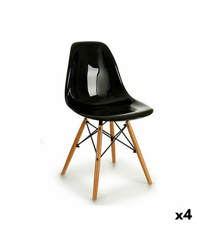 Set of four black Kirk kitchen chairs from Gift Decor, with metal frames and wooden seats, measuring 53x82x47 cm each.