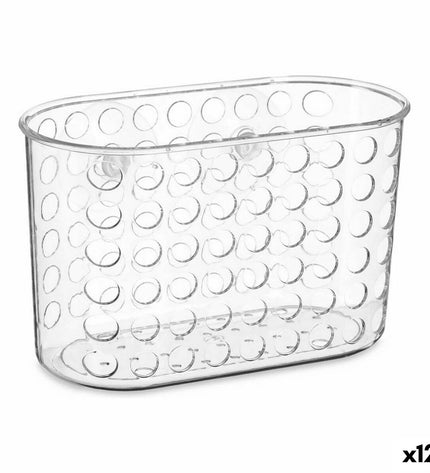 Set of 12 transparent PVC bathroom organizers from Berilo, each measuring 19.3 x 12 x 9 cm, suitable for bathroom storage.