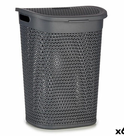 Kipit plastic laundry baskets in anthracite, 60L capacity, 43.5x57.5x34 cm, set of 6 for home and organization.