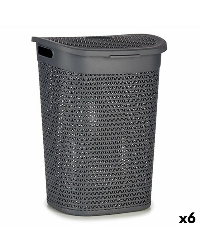Kipit plastic laundry baskets in anthracite, 60L capacity, 43.5x57.5x34 cm, set of 6 for home and organization.