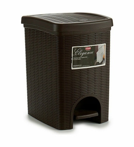 Six Stefanplast Elegance brown plastic pedal bins, 20 L each, designed for home organization and kitchen storage.