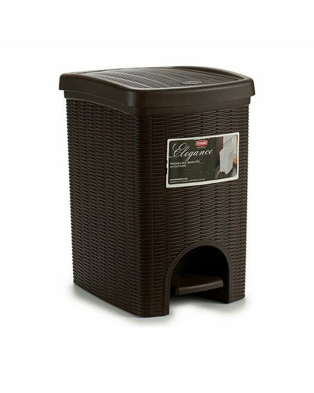 Six Stefanplast Elegance brown plastic pedal bins, 20 L each, designed for home organization and kitchen storage.