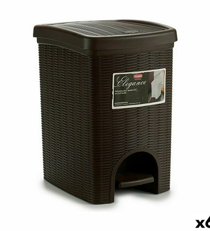 Six Stefanplast Elegance brown plastic pedal trash bins, 20 L capacity, for home organization and kitchen waste management.