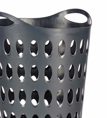 Kipit plastic laundry baskets in anthracite, 50L capacity, with dimensions 44x56x41cm and 12 stacked units shown.