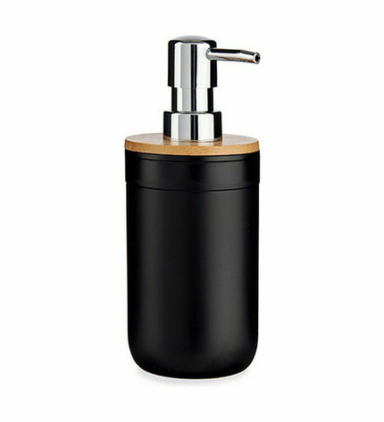 Set of six Berilo black bamboo soap dispensers made of polypropylene, 350 ml capacity, suitable for bathroom and kitchen use.