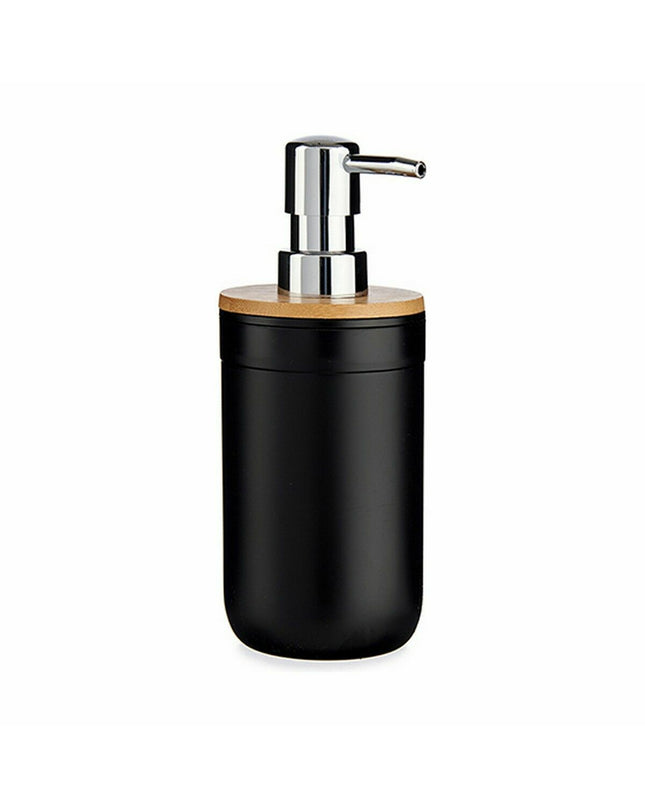 Set of six Berilo black bamboo soap dispensers made of polypropylene, 350 ml capacity, suitable for bathroom and kitchen use.