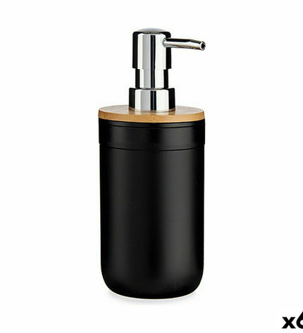 Set of six Berilo Zeepdispenser Berilo Zwart Bamboe in 350 ml polypropyleen, suitable for bathroom and kitchen use.