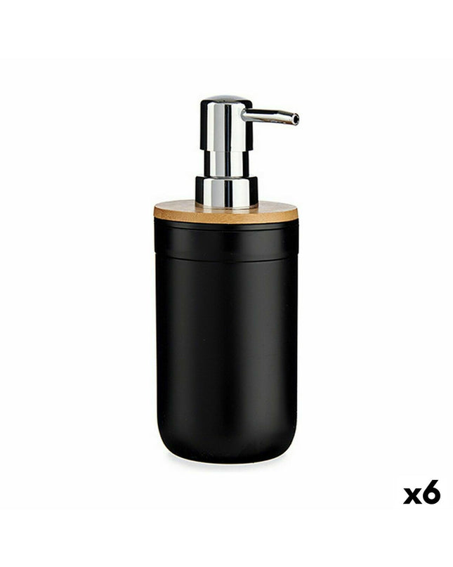 Set of six Berilo Zeepdispenser Berilo Zwart Bamboe in 350 ml polypropyleen, suitable for bathroom and kitchen use.