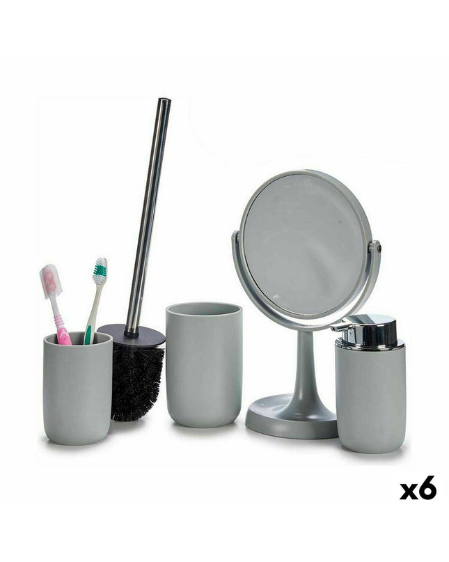 Set of four grey Berilo polypropylene bathroom storage containers with dimensions of 16.5 x 29.5 x 17 cm.