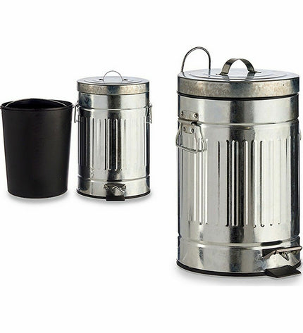 Set of six silver-colored steel pedal trash cans, 7L capacity, ideal for home kitchen storage and organization.