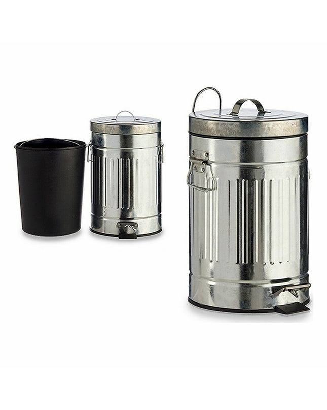Set of six silver-colored steel pedal trash cans, 7L capacity, ideal for home kitchen storage and organization.