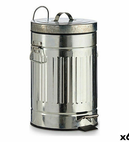 Set of six silver steel pedal bins, 7L capacity each, for home kitchen storage and organization by BigBuy Home.