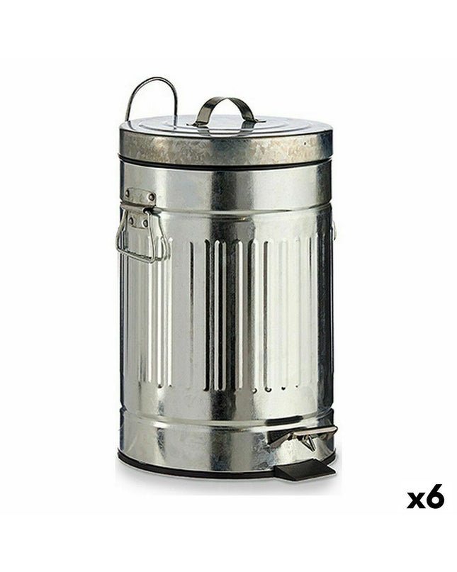Set of six silver steel pedal bins, 7L capacity each, for home kitchen storage and organization by BigBuy Home.