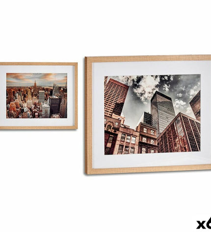 Set of six Gift Decor wall art panels with brown wooden and glass building designs, 43x3x53 cm, decorative home artwork.