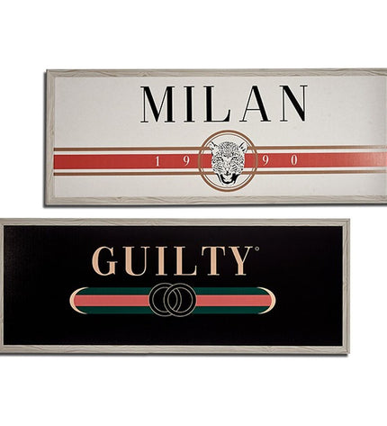 Gift Decor Guilty Milan wall art set with white, black, beige, and cream abstract designs on spaanderplaat, 2 x 46 x 121 cm, 4 pieces.